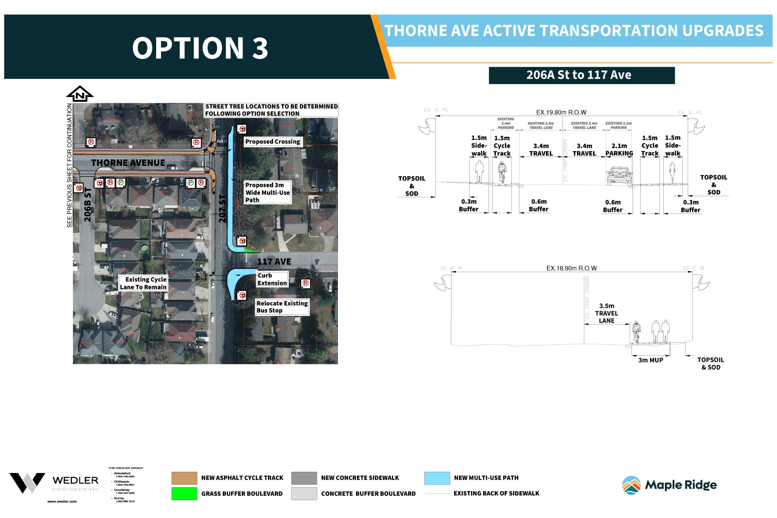 Option 3 (page 2): One-way bike lane on north and south sides; Parking on south side