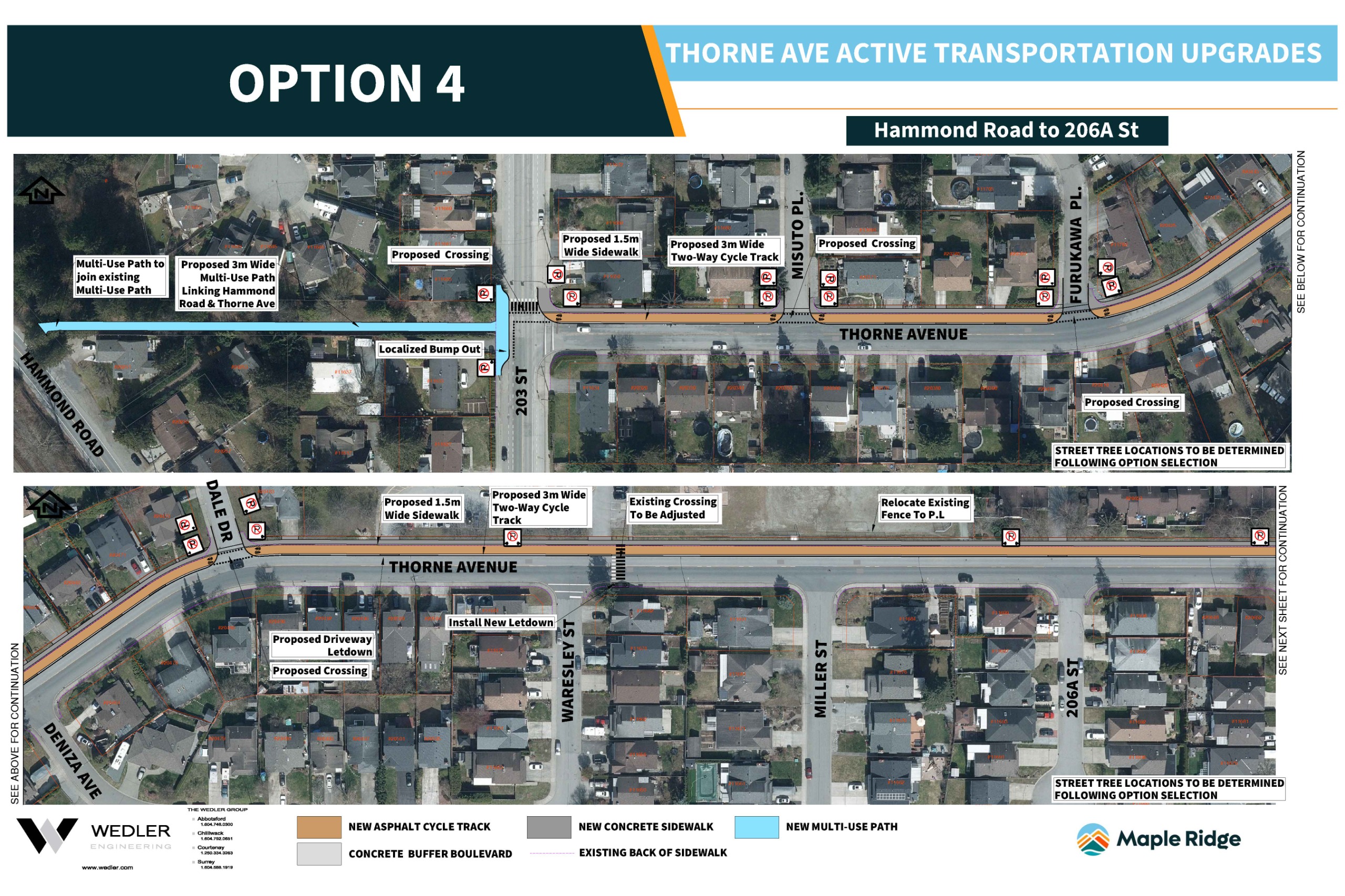 Option 4 (page 1): Two-way bike lane on north side; Parking on south side