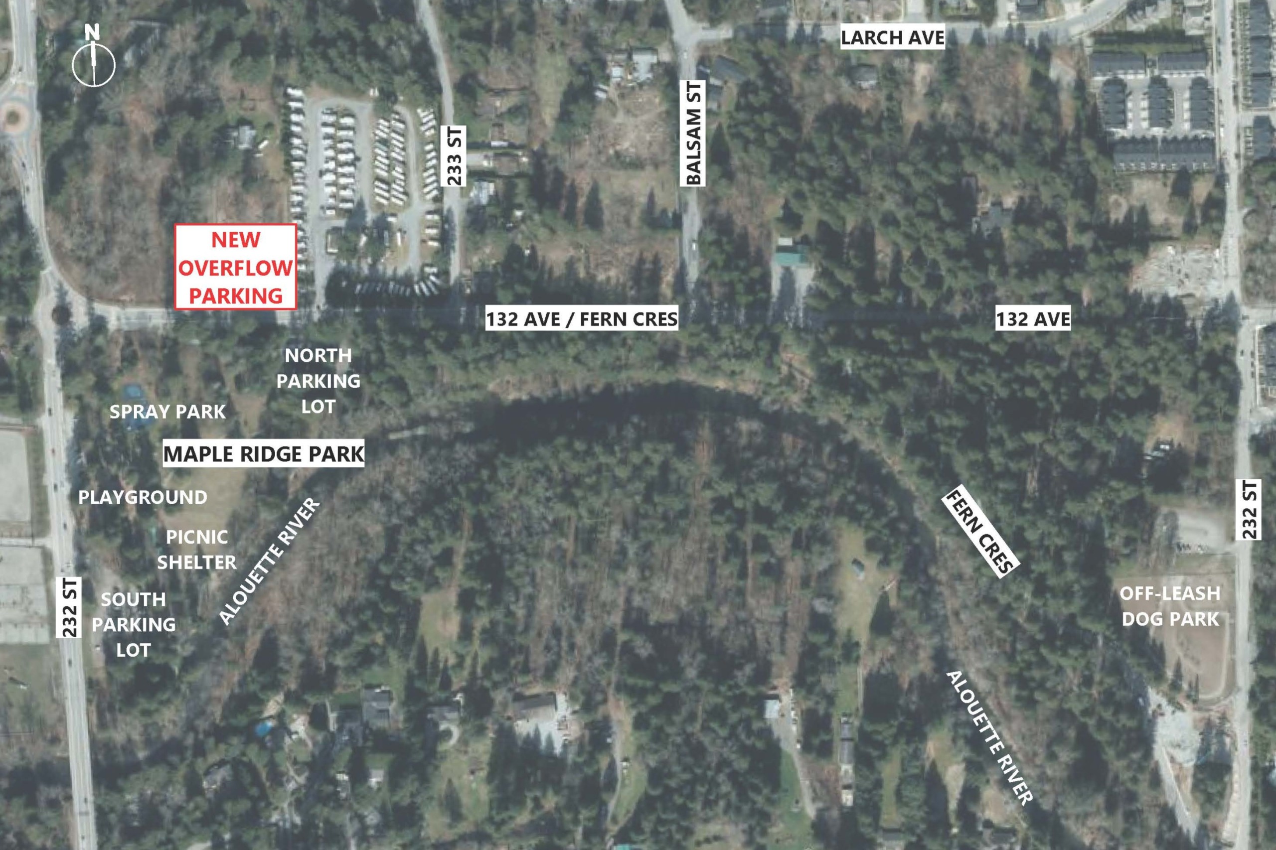 Context map showing location of overflow parking in relation to maple ridge park